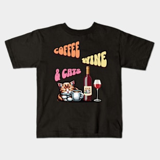 Coffee, wine and cats Kids T-Shirt